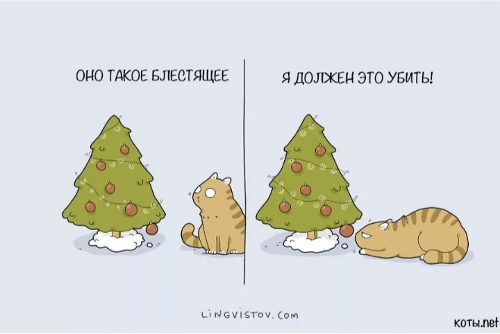 Кот и ёлка не совместимы.