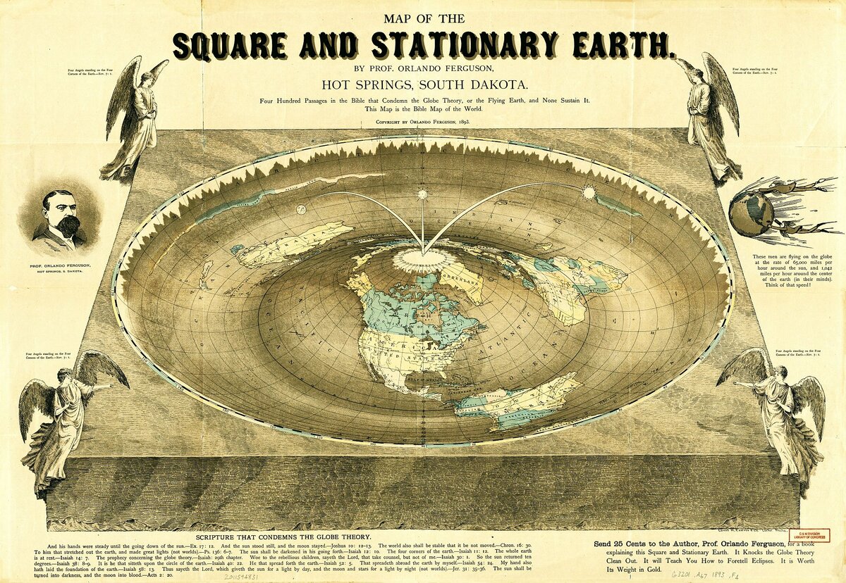 Карта квадратной и неподвижной Земли, 1893 год.