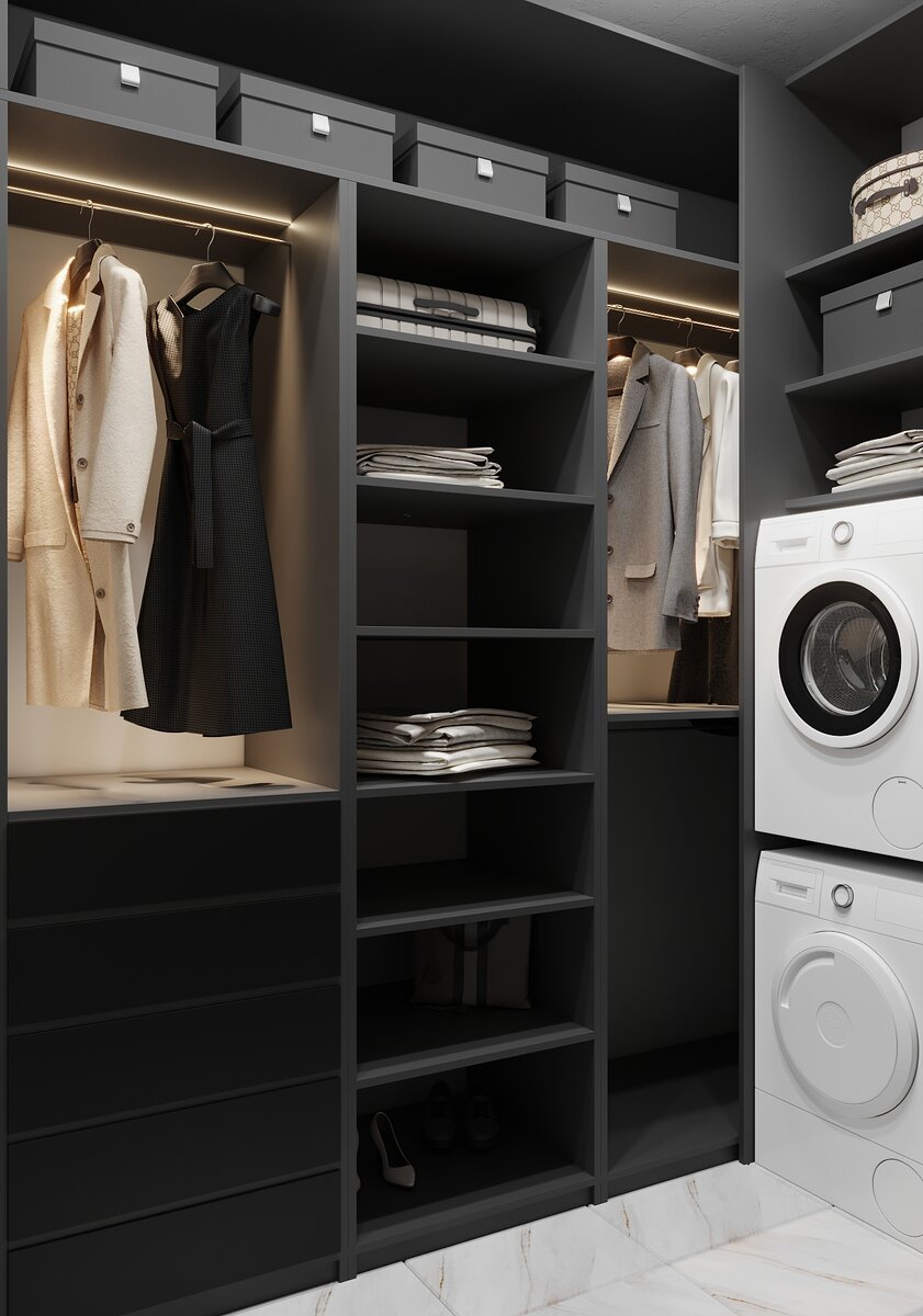 Гардеробная комната. Дизайн проект в ЖК Wellton Towers (Веллтон Тауэрс) г. Москва. Студия дизайна "Elle Design"