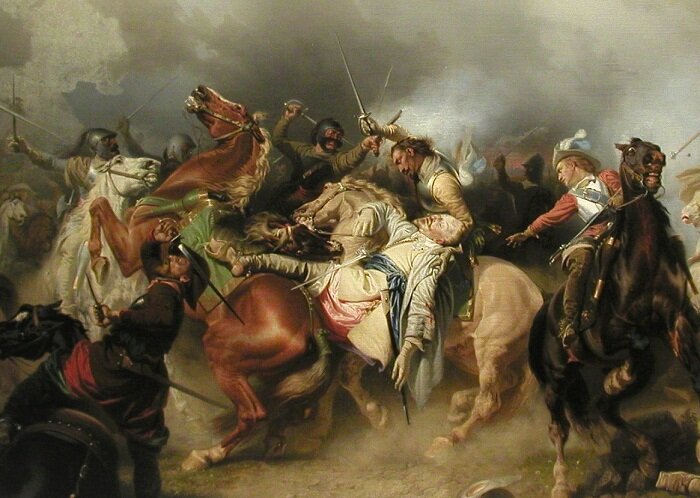 Гибель шведского короля Густава II Адольфа в битве при Лютцене (картина 1855 г.).