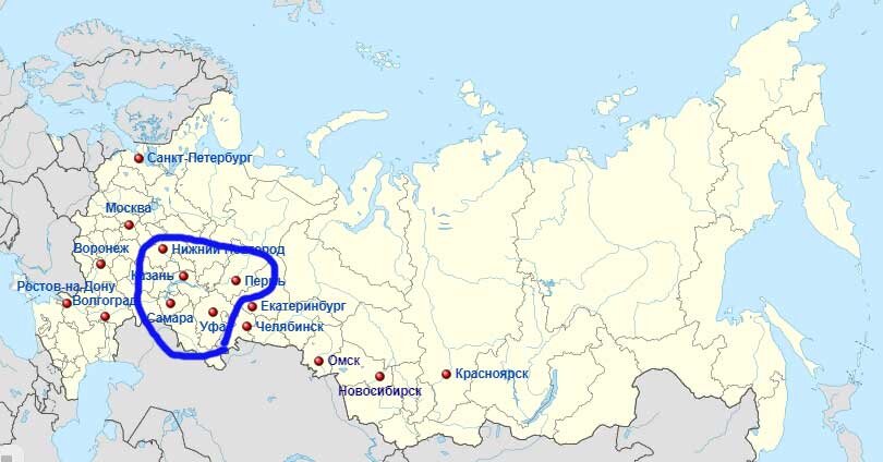 Города миллионеры западного макрорегиона. Карта Уральского макрорегиона
