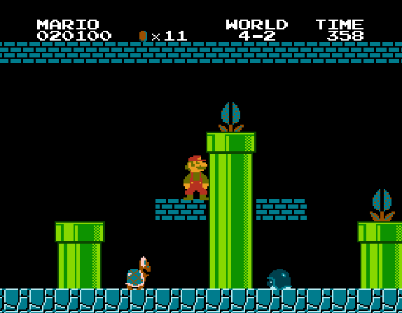 «Звездочка неуязвимости» на уровне 4-2 в игре «Super Mario bros.» на Денди