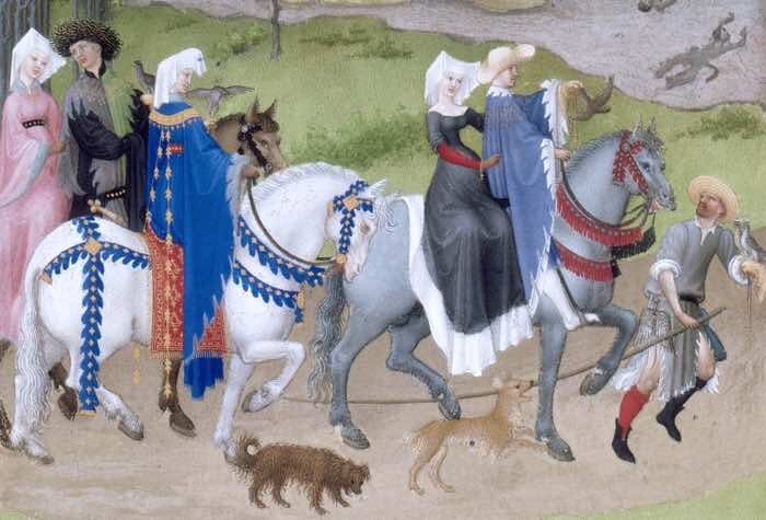 Братья Лимбург, соколиная охота во владениях герцога Беррийского. 
Источник: Wikipedia