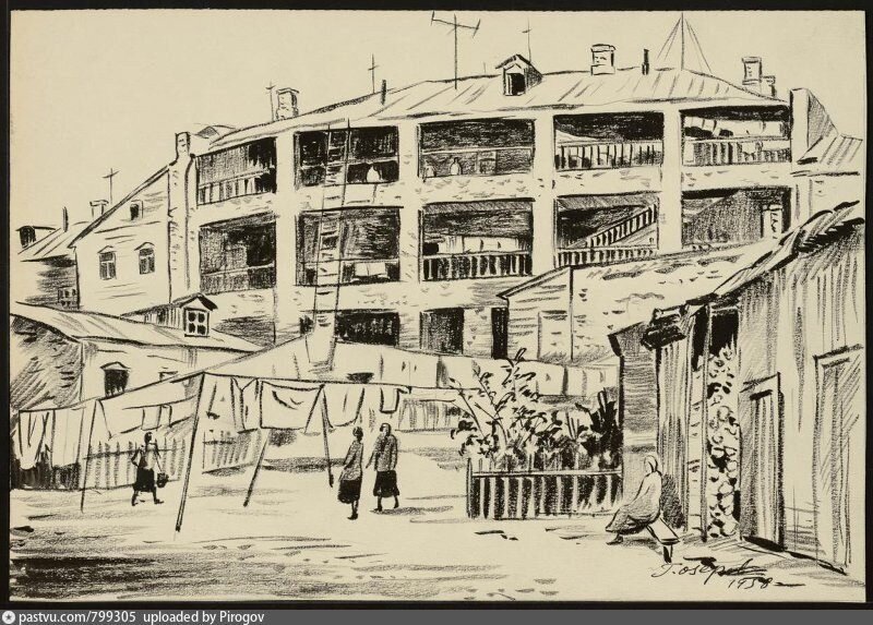 Большой Конюшковский переулок, 15, дом с "гальдарейками", 1958 г. Автор Озеров Г. Ф. 