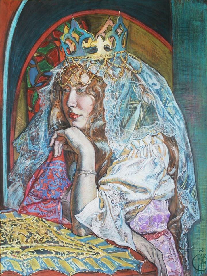 Марья-Моревна. Бумага, пастель, акварель, белила, 80х60 см, 2009 год. Художник А. Илюшина. Работа в частной коллекции в г. Москва