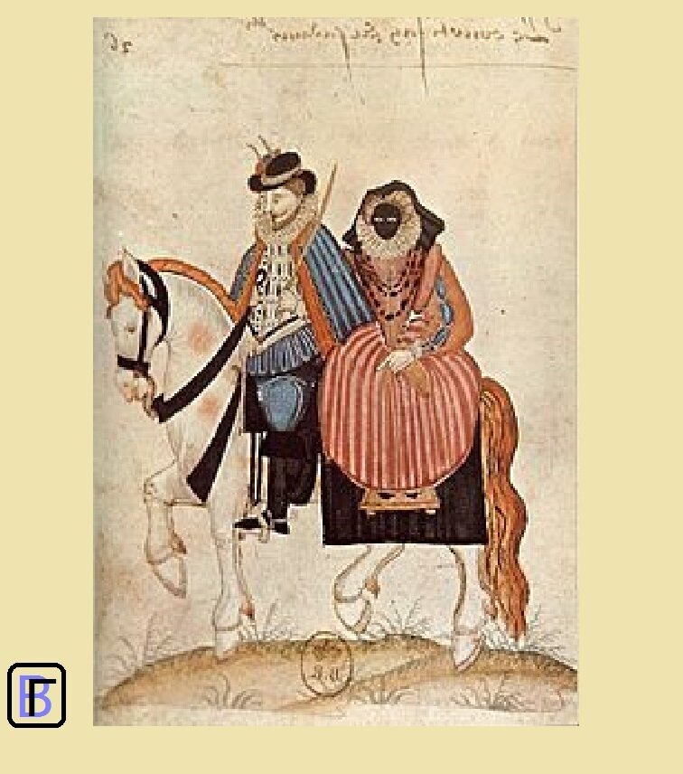 Женщина в маске, путешествующая верхом. 1581 г.