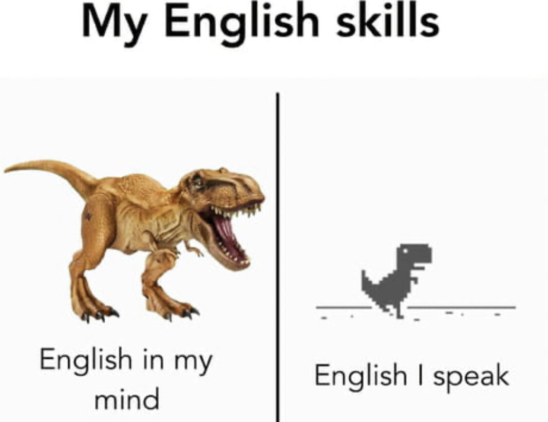 Недословный перевод:  Англ , как я представляю и англ, как я  на самом деле говорю