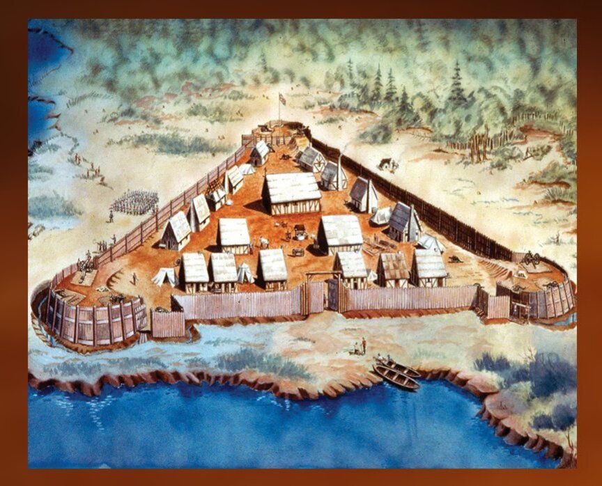 Изображение форта поселения Джеймстаун, 1607 год. Источник фото slideplayer.com