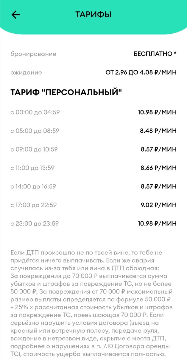 Тариф на автомобиль Солярис и Рио
