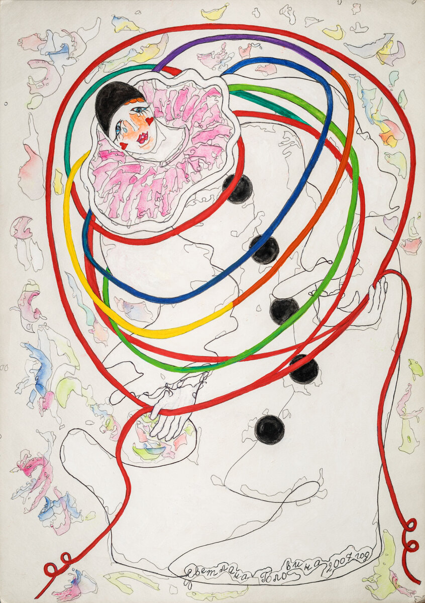 Серия Танцы Пьеро, Вальс с серпантином. Бумага, гуашь, акварель, карандаш, 2007, 59х42