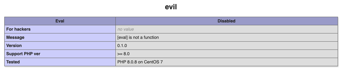 Вывод phpinfo() сообщающий об отключённом eval