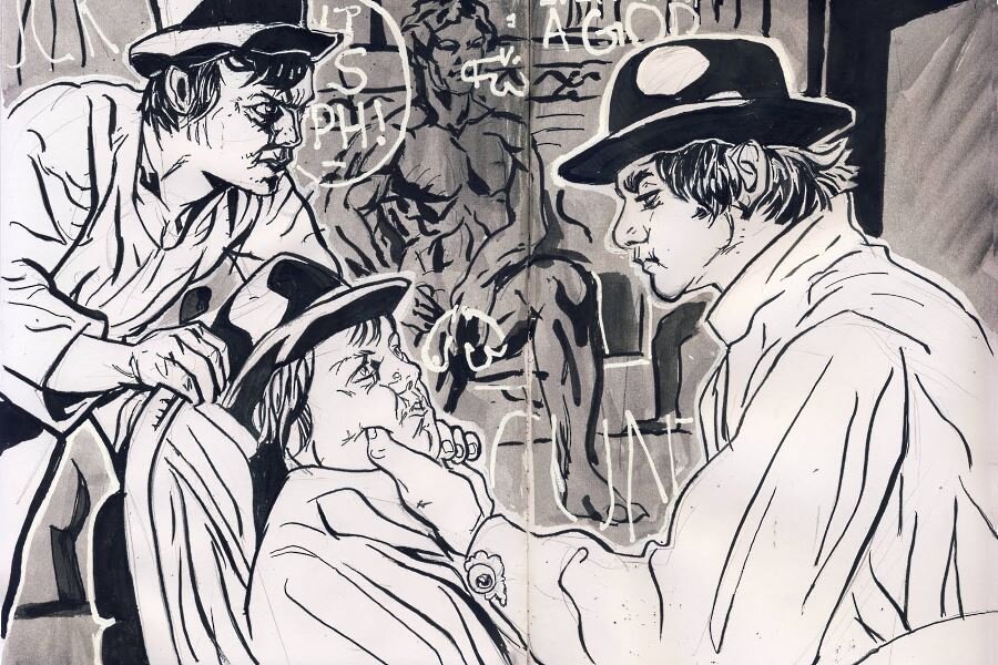 Иллюстрация к роману "заводной апельсин", источник Яндекс картинки.