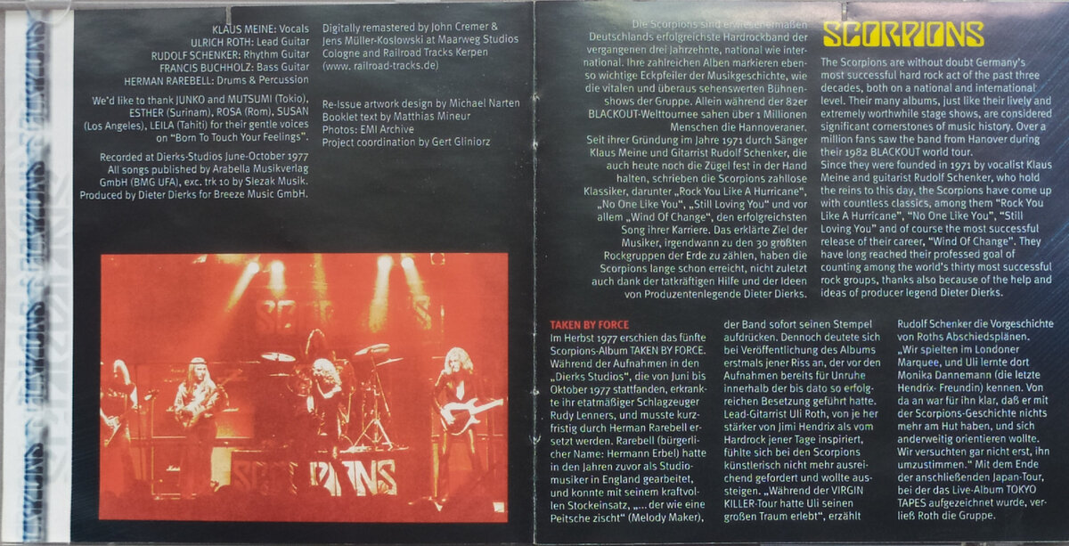 Scorpions "Taken By Force" (1977) CD (2001) - booklet page 1-2