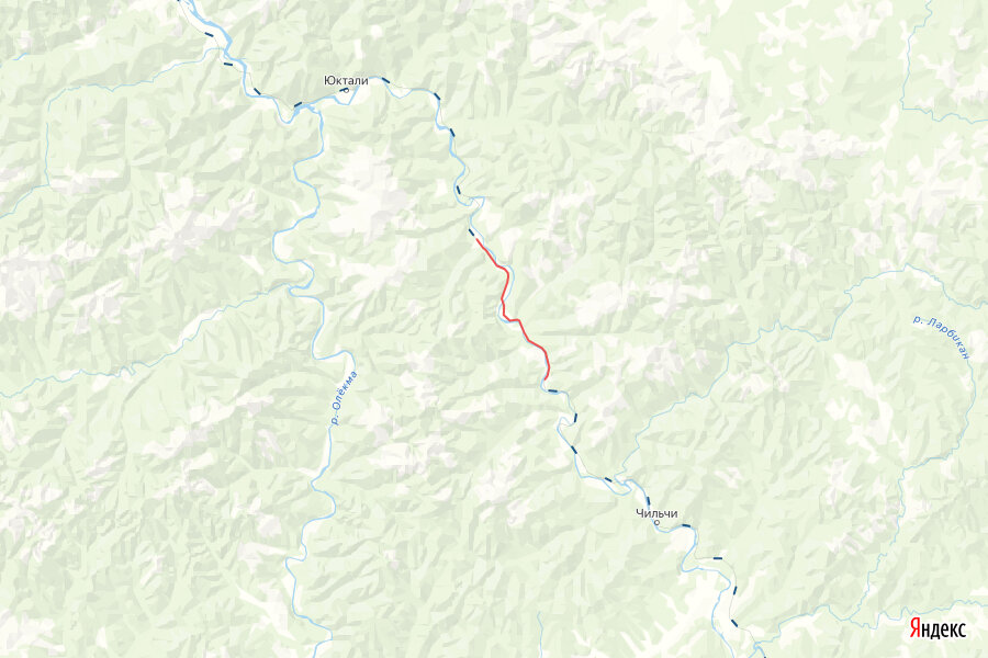 © yandex.ru/map-constructor (Красным – перегон Дюгабуль – Ункур. Синим пунктиром – часть линии Тында – Хани)