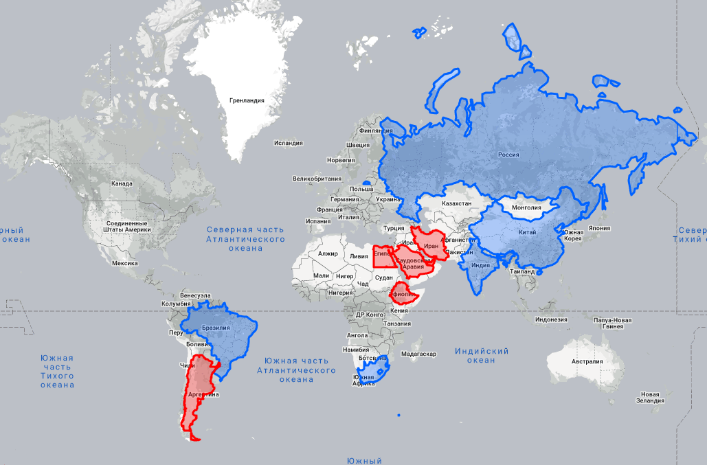 Страны БРИКС на карте.