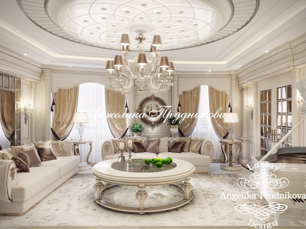 На фото: Светлая гостиная с шоколадными и кофейными акцентами в ЖК «Розмарин»