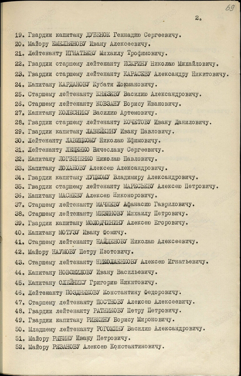 Лист из наградного листа Ковзана