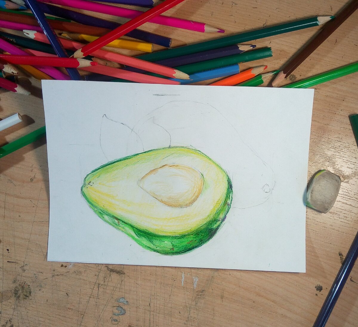 Авокадо рисунок цветными карандашами