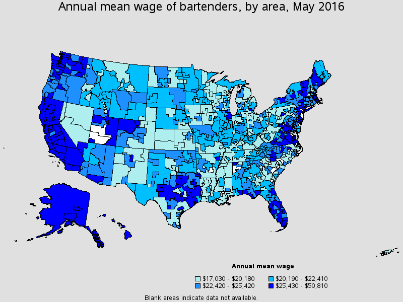 Зарплата бармена по штатам