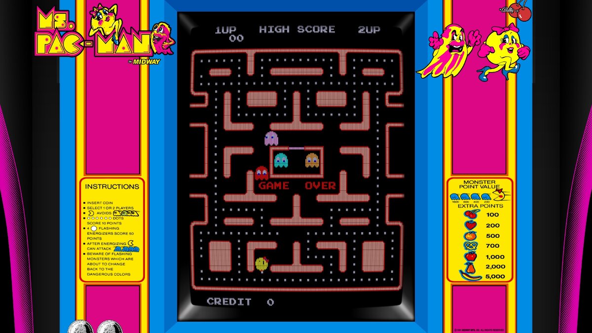 Игровой процесс на аркадном автомате Ms. Pac-Man.Некоторые авторитетные издания считают, что Ms. Pac-Man просто «затмила оригинальную Pac-Man»[16]. Игра была переиздана практически для всех популярных игровых домашних систем и занимает одно из ведущих мест в золотом веке аркадных видеоигр и является признанной классикой аркадных видеоигр.