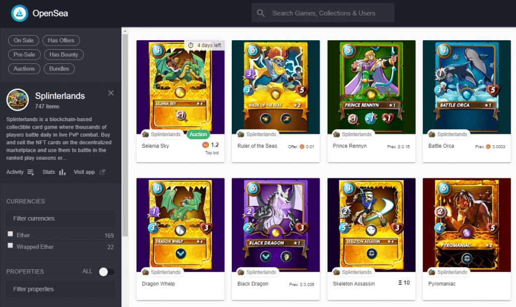 Карты Splinterlands теперь доступны на открытом рынке OpenSea