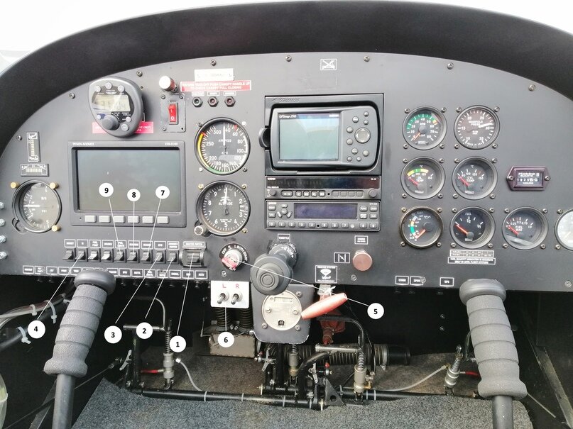 Запуск Eurostar. 1. MASTER SWITCH – вкл. 2. AVIONICS – вкл. 3. EFIS – вкл. 4. IC – вкл. 5. START – включаем стартер 6. МАГНЕТО – включаем по очереди L, R. 7. BECAN – вкл. 8. BECANS – вкл. 9. POS LIGHTS – вкл.