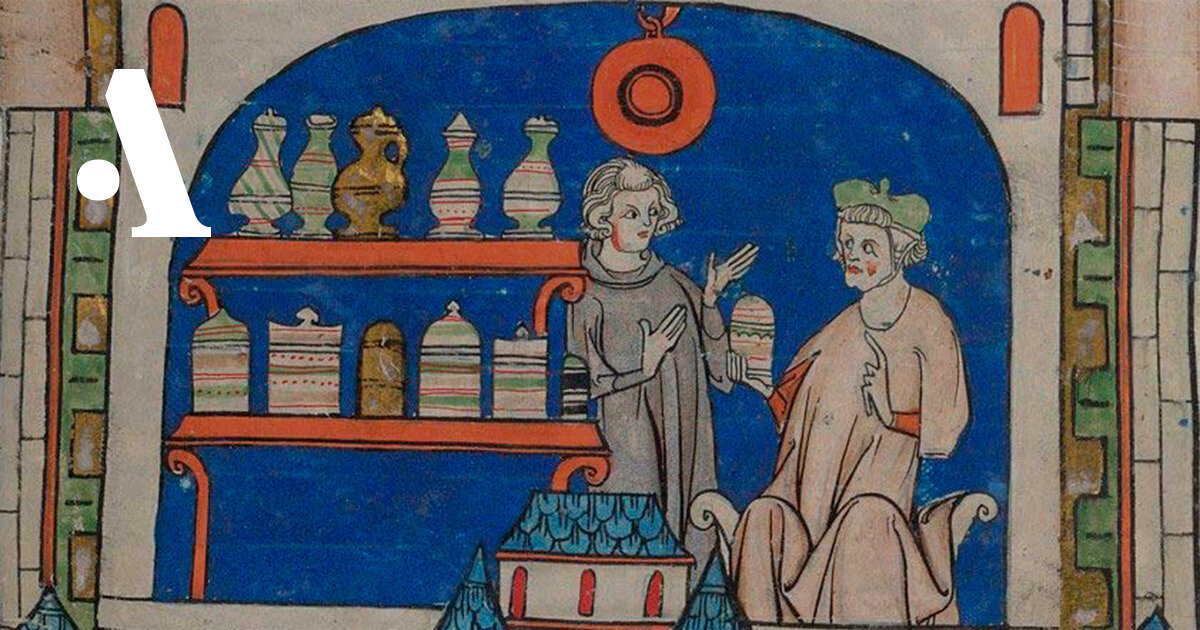 Аптекарь. Средневековая миниатюра