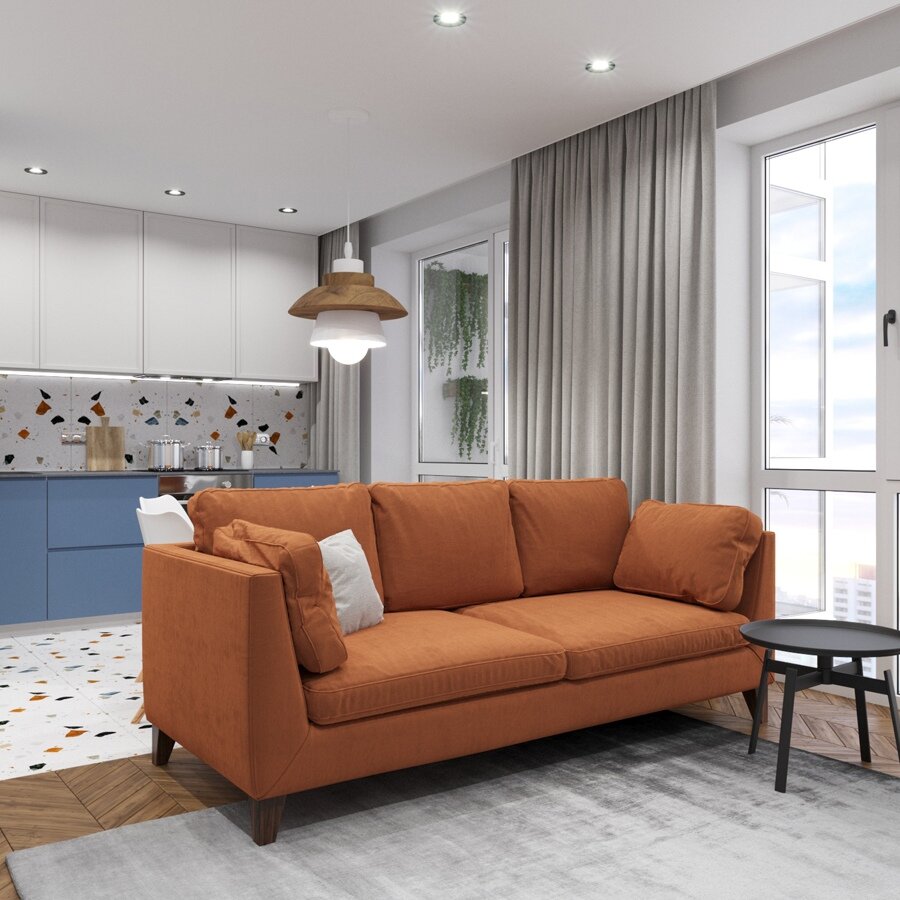 Этот дизайн-проект квартиры площадью 33 м², созданный дизайнерами студии НадоВчера, очаровывает легкостью, простотой и красивой палитрой. Интерьер совершенное не сложный, но благодаря продуманной палитре и большим окнам смотрится очень эффектно.