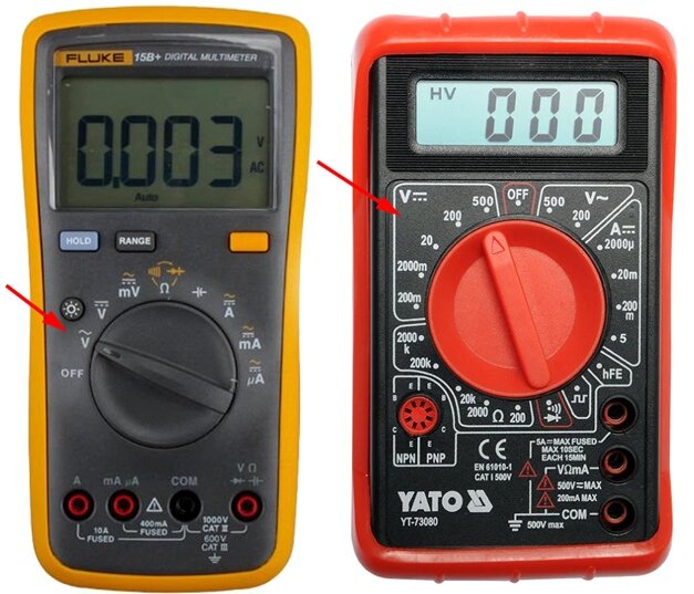Рисунок 2 — Мультиметр с автоматическим определением предела измерения (слева) и с ручной установкой (справа).