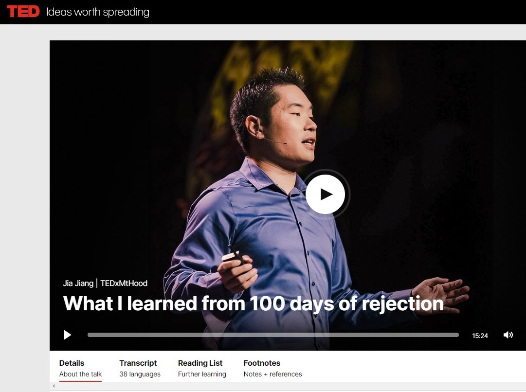 Видео "What I learned from 100 days of rejection | Jia Jiang"  с сайта www.ted.com