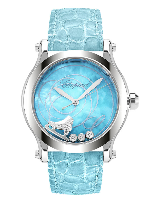 Часы Chopard Happy Sport Tatiana Navka Edition в 36 мм стальном корпусе с 3 плавающими бриллиантами и золотым коньком