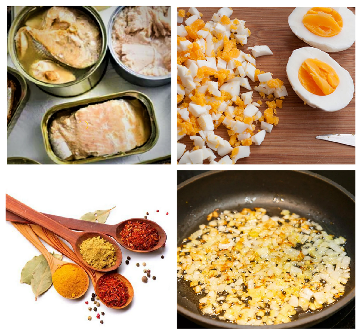 Фото основного состава продуктов для приготовления начинки для рыбного пирога.