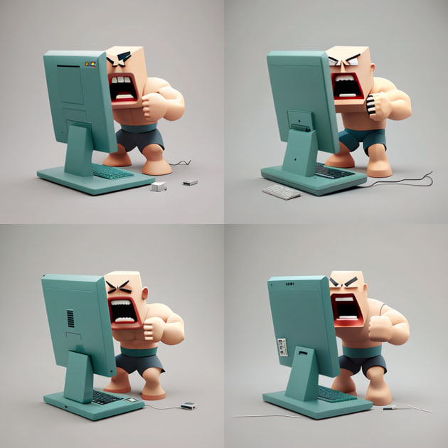 Как midjourney генерит мне картинку человека, дерущегося с компьютером