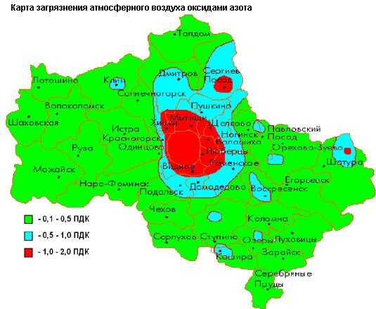 Карта загрязнения воздуха москвы и московской области