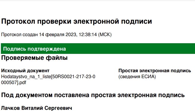 Пример эл. подписи Ходатайства подписью ЕСИА (Госуслуги)