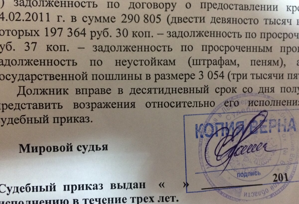 Кусочек из моего "письма счастья", в 2011 был оформлен кредит, в 2014 начались проблемы с его выплатой, в мае 2016 перестала платить совсем. Если округлить - по судебному решению должна 291 тыс, основной долг - 197 тыс, остальное проценты, штрафы и гос.пошлина.  
