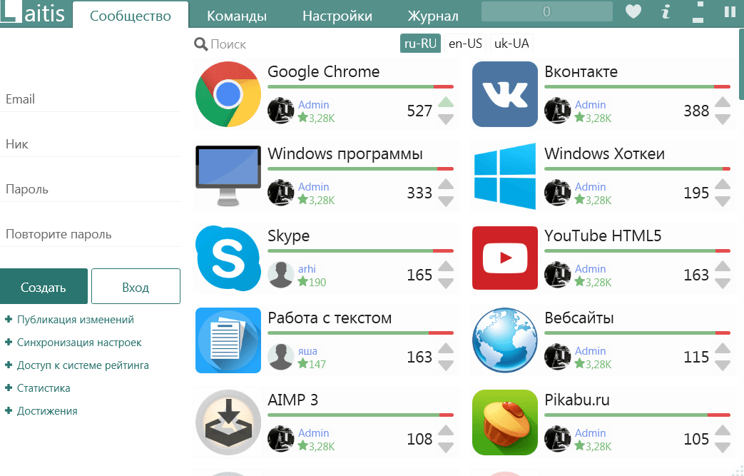 Интерфейс Laits