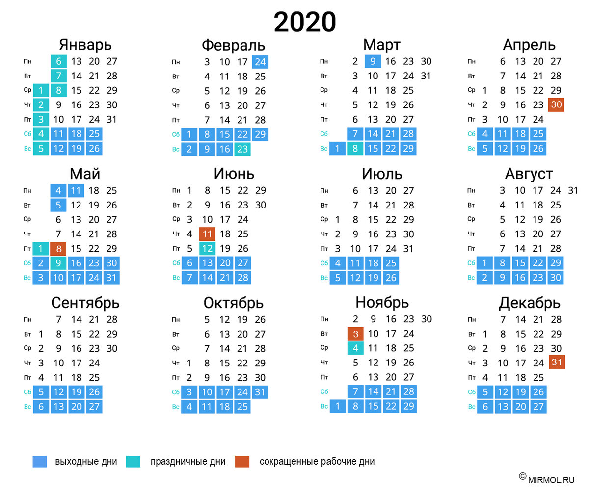 Выходные дни 2020 года