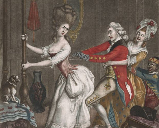 Вот как выглядел путь по достижению тонкой талии на одном из рисунков того времени. Наглядно видно что чтобы затянуть корсеты по туже приходилось прикладывать огромные усилия. Но даже сделав это хорошего выходило мало, вред внутренним органам был огромен 