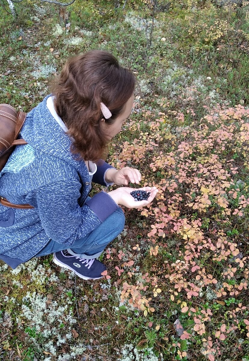 Вообще, супруг фотографировал, как я собирала ягоды, на этой же фото явно видно, что на затылке волосы суше, светлей, непослушней. Ну и более посеченные.
