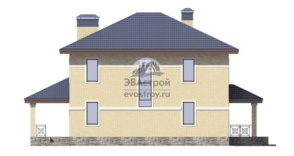 Проект двухэтажного дома 180 м2 с кабинетом, крыльцом и террасой - 09-04L