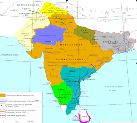 Карта. Индия 18 век.