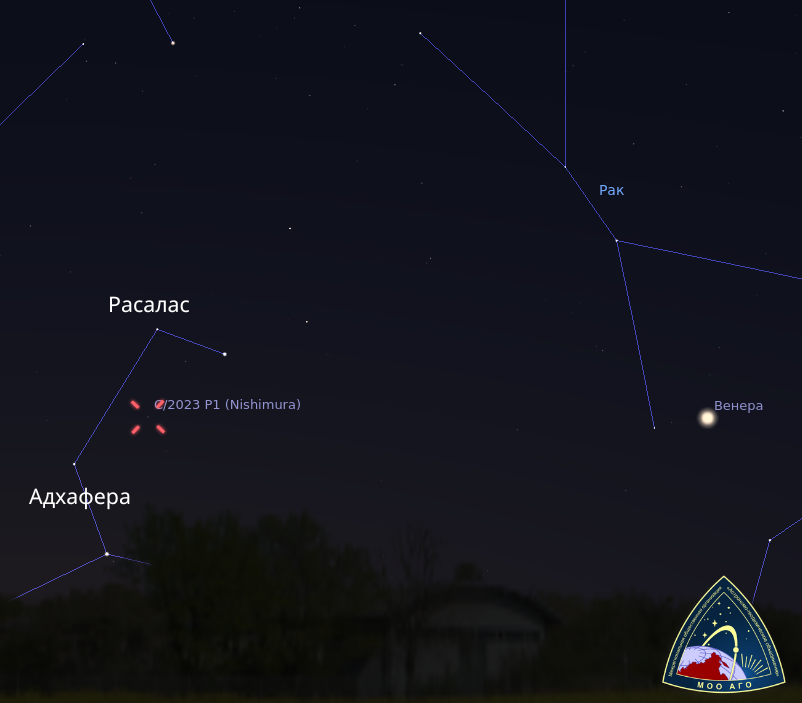 Где сегодня можно увидеть комету в россии. Комета Нишимура. Как выглядело Звёздное небо в сентябре 2023. Моё местоположение до кометы. В какой части неба можно наблюдать комету сегодня.