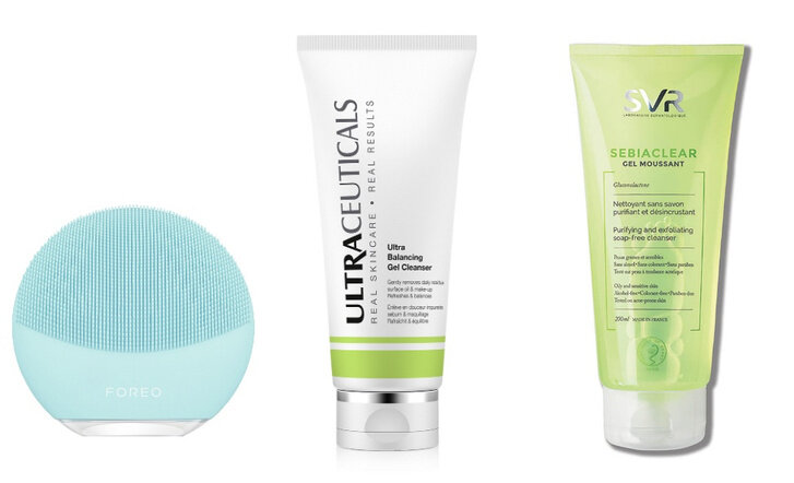 Очищающая щеточка FOREO LUNA mini 3, балансирующий гель для умывания Ultraceuticals Ultra Balancing Gel Cleanser, очищающий гель для лица SVR Sebiaclear gel moussant