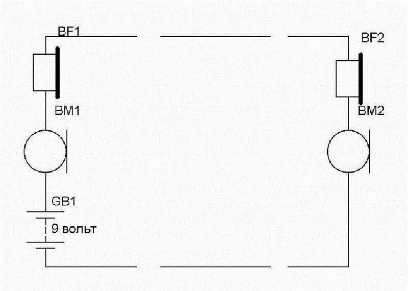 Схема переговорного устройства из двух телефонов