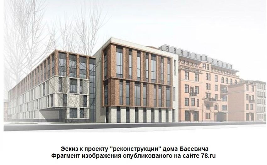 Центральную часть реконструированного дома Басевича занимает уже вовсе, даже не фасад, дома Басевича 