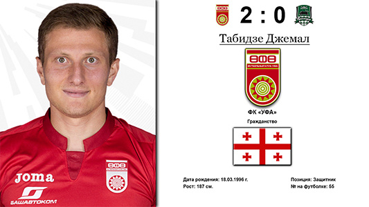Д. Табидзе гол на 40 минуте матча.