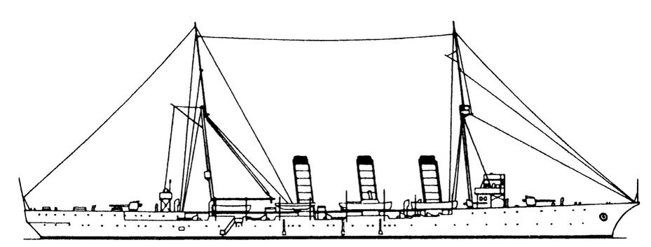 Схема бронепалубного крейсера «Тоне», 1910 год
Источник – Морская Коллекция, 1999, №5