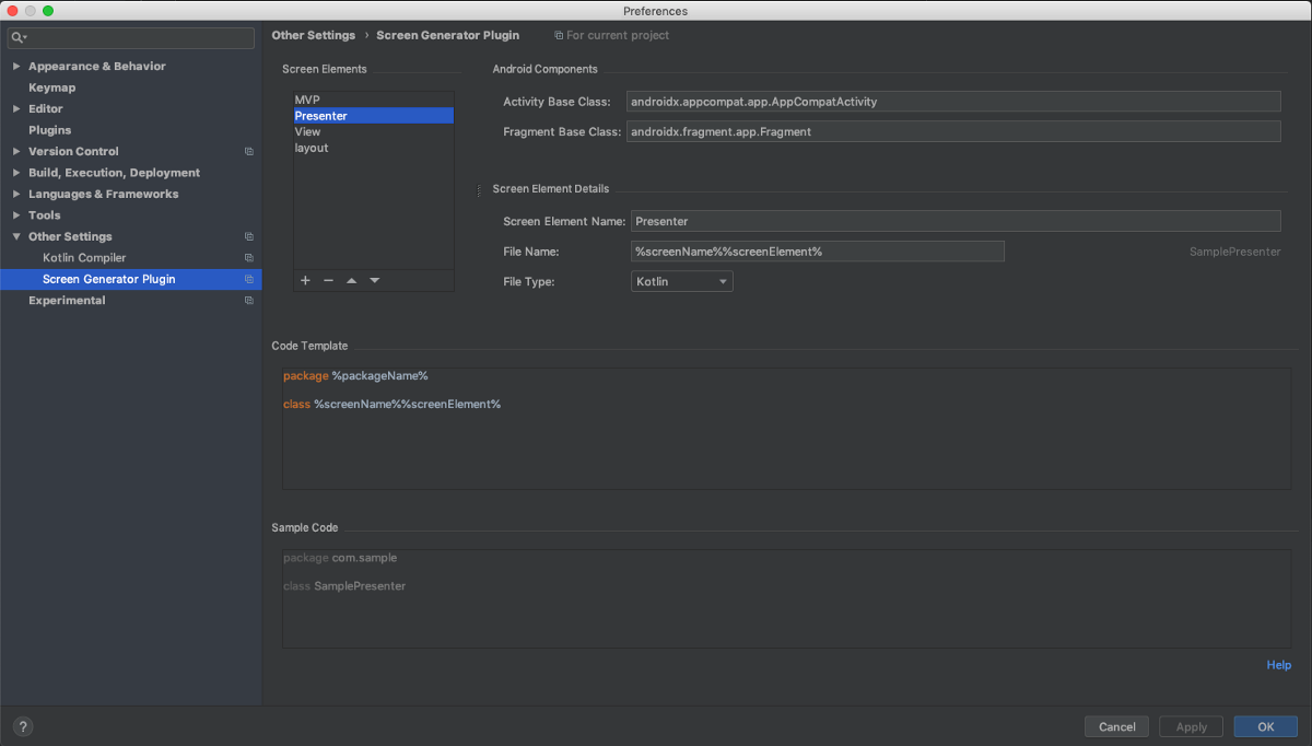 Настройки генератора экрана в Preferences