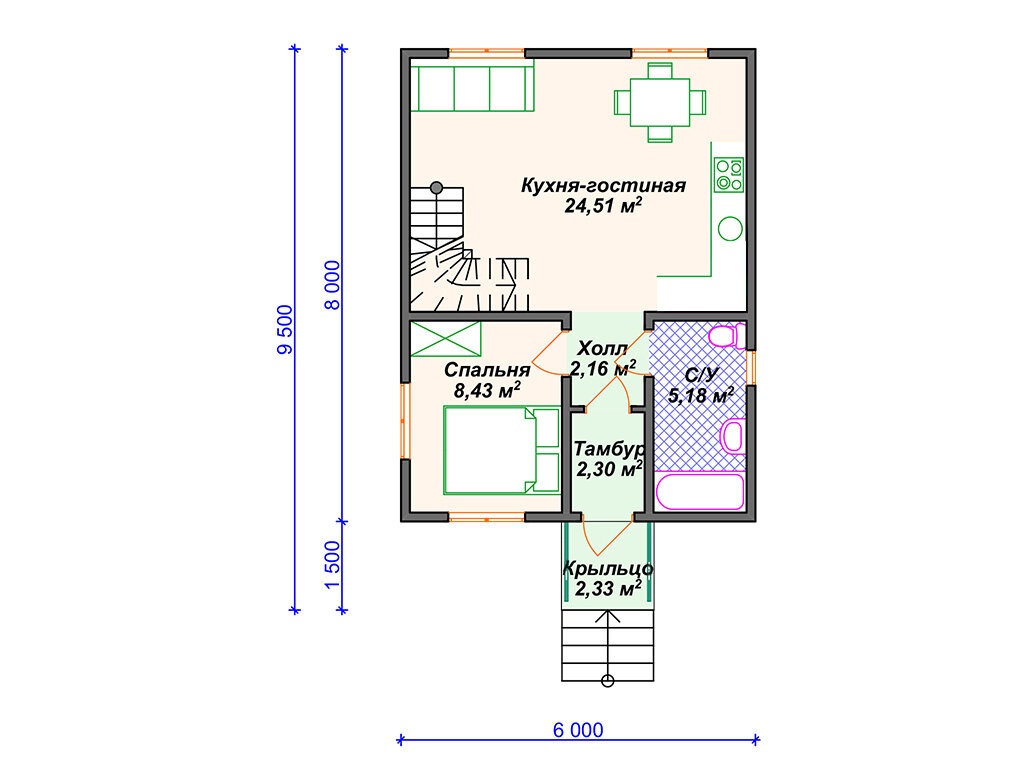 Проект двухэтажного каркасного дома с 4 спальнями 6х8 [80 кв м] |  Arplans.ru - проекты домов | Дзен